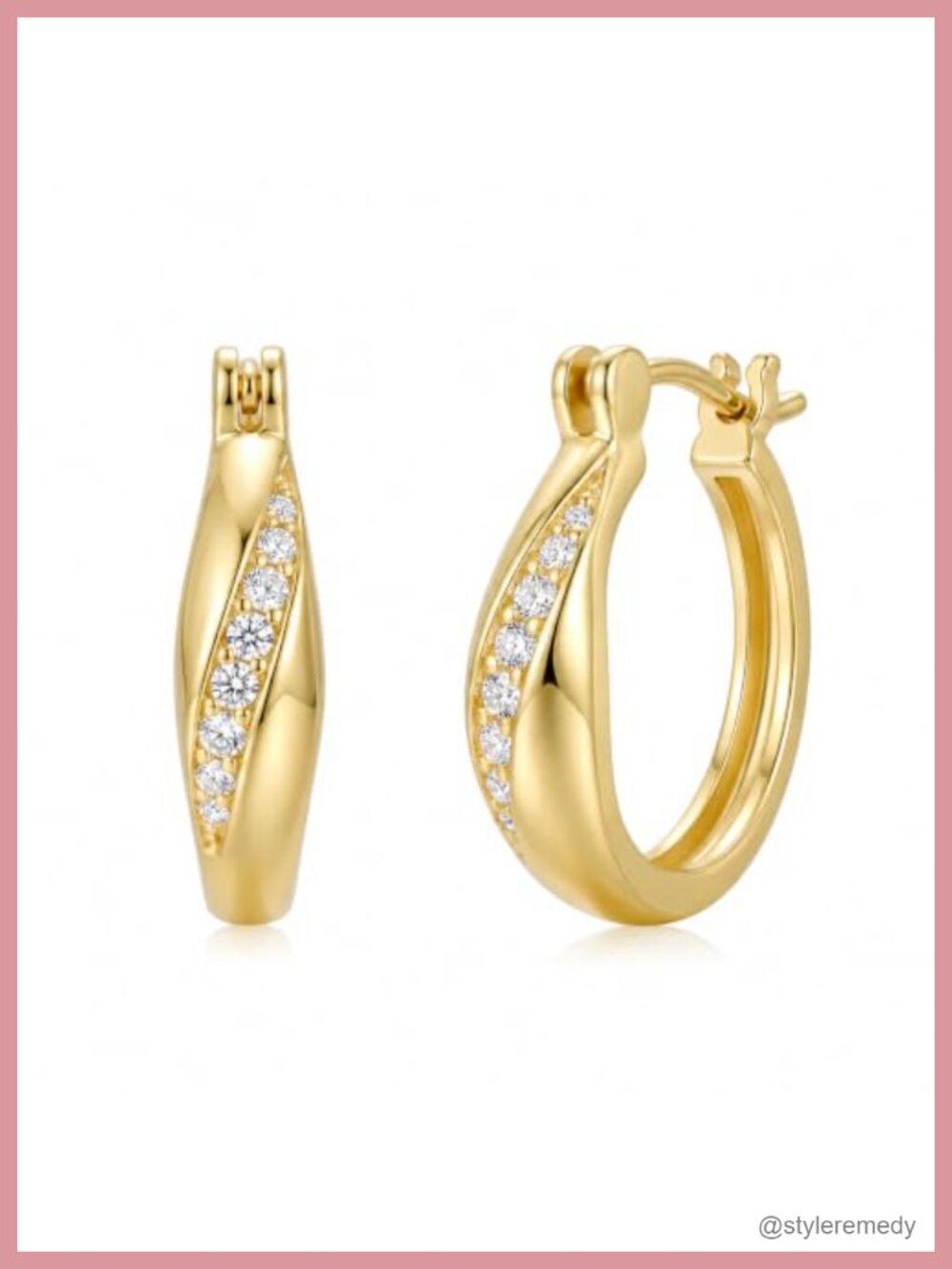 14K Gold Plated Twist Hoop Earrings 20mm Hinged Lightweight